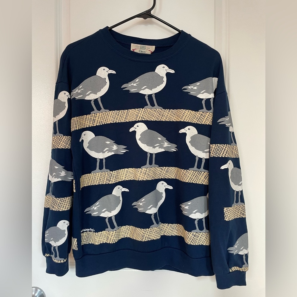 VINTAGE Michigan Rag Co All-Over Seagull Print Sweatshirt
